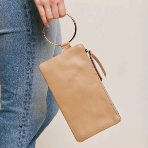 ABLE Fozi Leather Wristlet Bone Beige Color - Picture 2 of 6